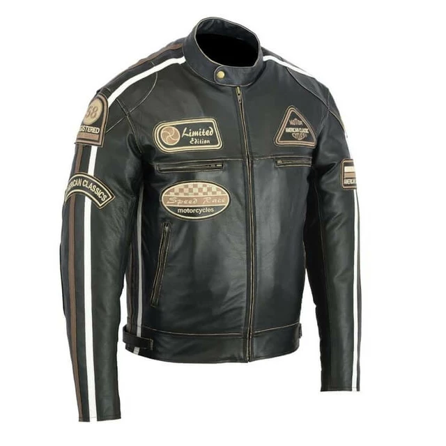 BOS 2058 Antique Leder Motorradjacke - schwarz - schwarz