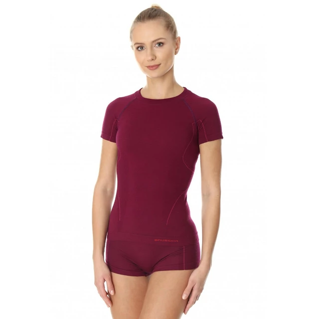 Brubeck Active Wool T-Shirt mit kurzen Ärmeln für Frauen - Plum