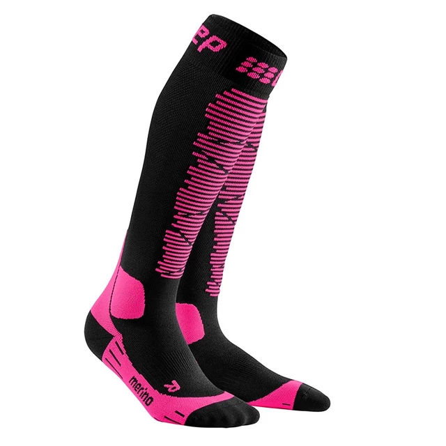 CEP Merino Damen Ski Kompressionsstrümpfe - schwarz/ rosa - schwarz/ rosa