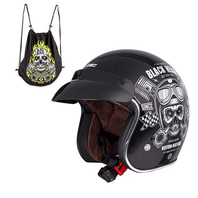 W-TEC V541 Black Heart Motorrad Helm - Skull, schwarz blank