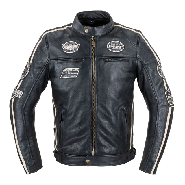 W-TEC Makso Herren Lederjacke - schwarz mit Patches - schwarz mit Patches
