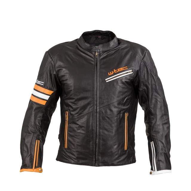 W-TEC Brenerro Leder Motorradjacke - Black-Orange-White - Black-Orange-White