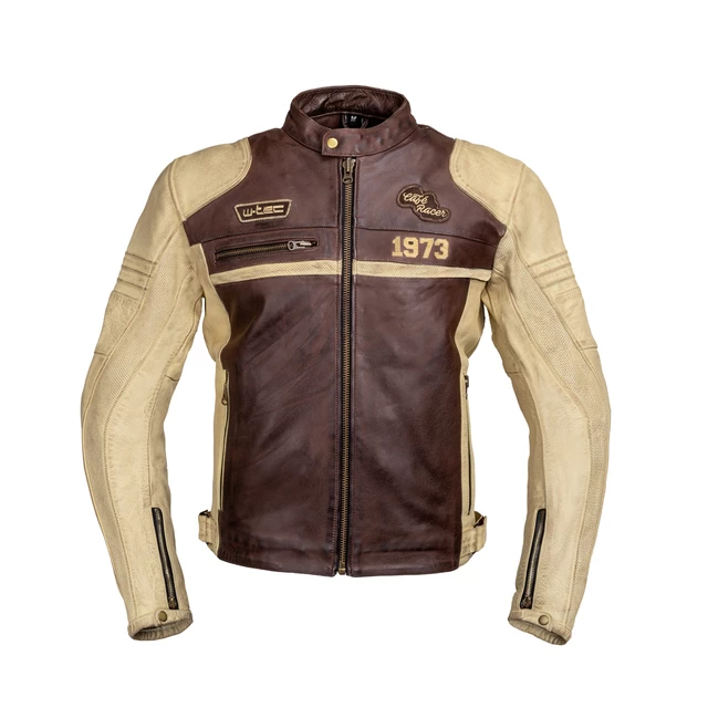 W-TEC Retro Herren-Motorradjacke aus Leder - schwarz-braun-beige - schwarz-braun-beige