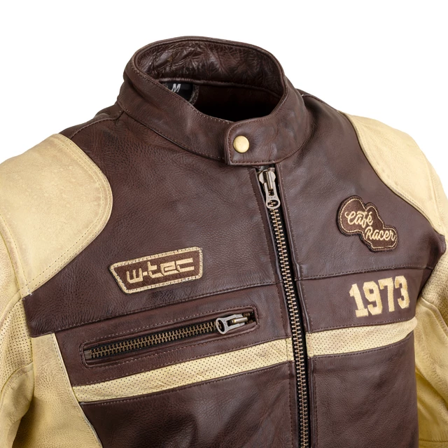 W-TEC Retro Herren-Motorradjacke aus Leder - schwarz-braun-beige