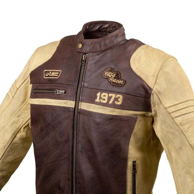 W-TEC Retro Herren-Motorradjacke aus Leder - schwarz-braun-beige