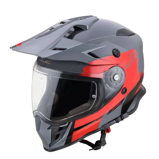 Motoradhelm W-TEC V331 PR Graphic - Khaki-Grau - rot/grau