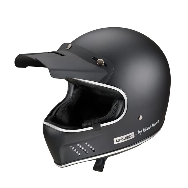 W-TEC Black Heart Retron Motorradhelm mit Chesster Goggles - Einfaches Schwarz