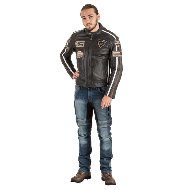W-TEC Buffalo Cracker Herren-Leder-Motorradjacke - brown-grau
