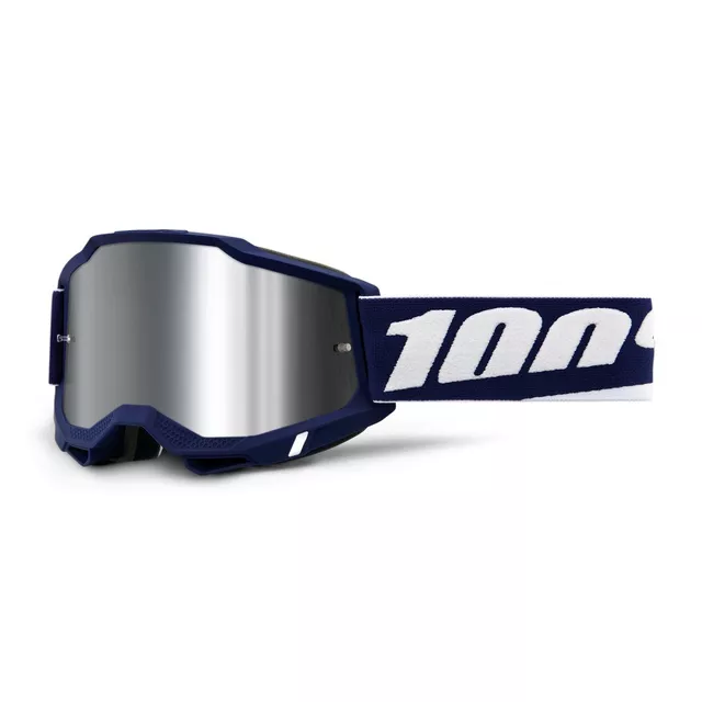 Motocross-Brille 100% Accuri 2 Mirror - Dunder bílo-zelená, zrcadlové plexi - Mifflin tmavě modrá, zrcadlové plexi