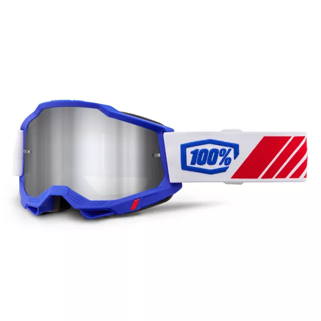 Motocross-Brille 100% Accuri 2 Mirror - Dunder bílo-zelená, zrcadlové plexi - Kolby modrá, zrcadlové plexi