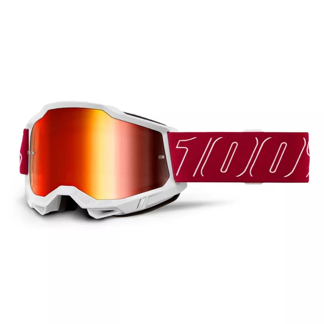 Motocross-Brille 100% Accuri 2 Mirror - Dunder bílo-zelená, zrcadlové plexi - Redline červená, zrcadlové plexi