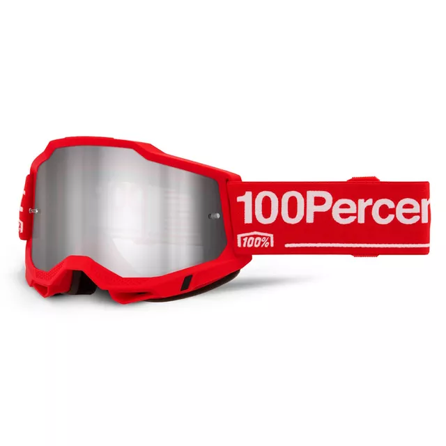 Motocross-Brille 100% Accuri 2 Mirror - Dunder bílo-zelená, zrcadlové plexi - Wolg červená, zrcadlové plexi