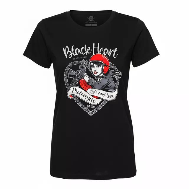 Damen-T-Shirt BLACK HEART Bike Girl - schwarz