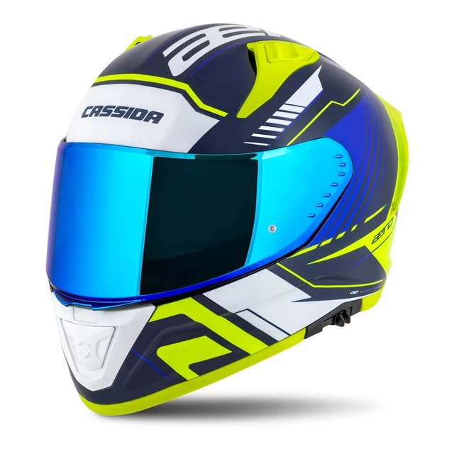 Motorradhelm Cassida Aero Drome blau/gelb fluo/hellblau/weiß