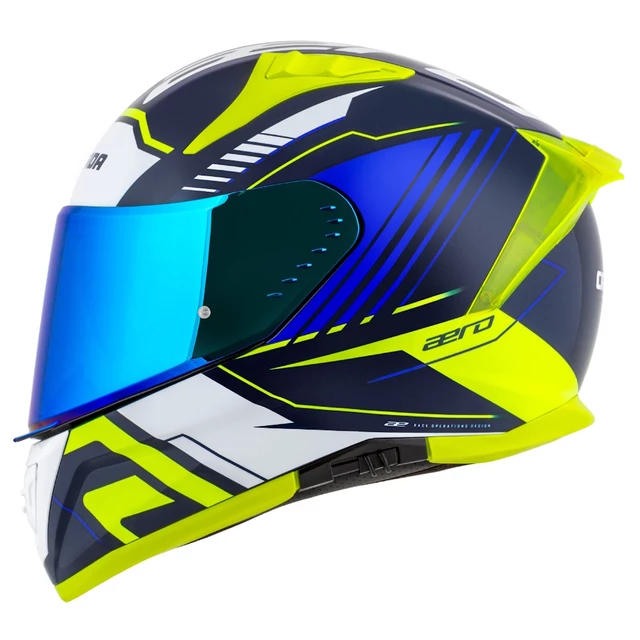 Motorradhelm Cassida Aero Drome blau/gelb fluo/hellblau/weiß