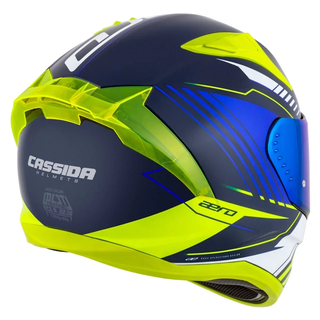 Motorradhelm Cassida Aero Drome blau/gelb fluo/hellblau/weiß