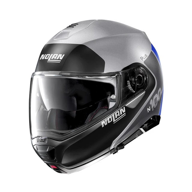 Nolan N100-5 Plus Distinctive N-Com Motorradhelm - Glänzendes Schwarz-Rot - Flaches Silber