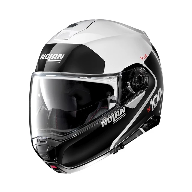 Nolan N100-5 Plus Distinctive N-Com Motorradhelm - Glänzendes Schwarz-Rot - Metal White