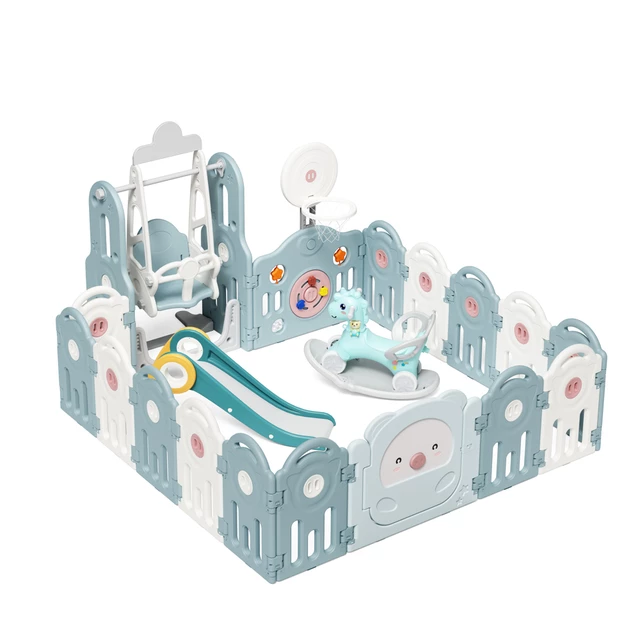 Kunststofflaufstall mit Zubehör inSPORTline Piglino 178x184 cm - blau - blau