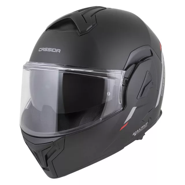 Cassida MultiFlip Solid P/J Klapp-Motorradhelm - bílá perleť/černá - černá matná/červená/šedá