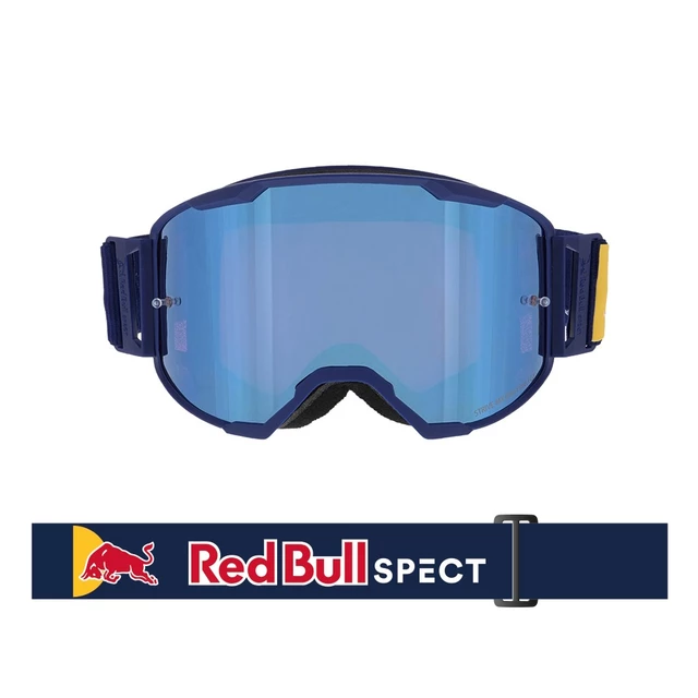 Motocrossbrille RedBull Spect Strive Panovision, blau matt, spiegelblaues Plexiglas