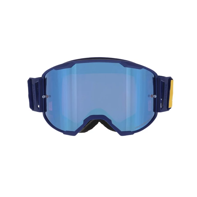 Motocrossbrille RedBull Spect Strive Panovision, blau matt, spiegelblaues Plexiglas