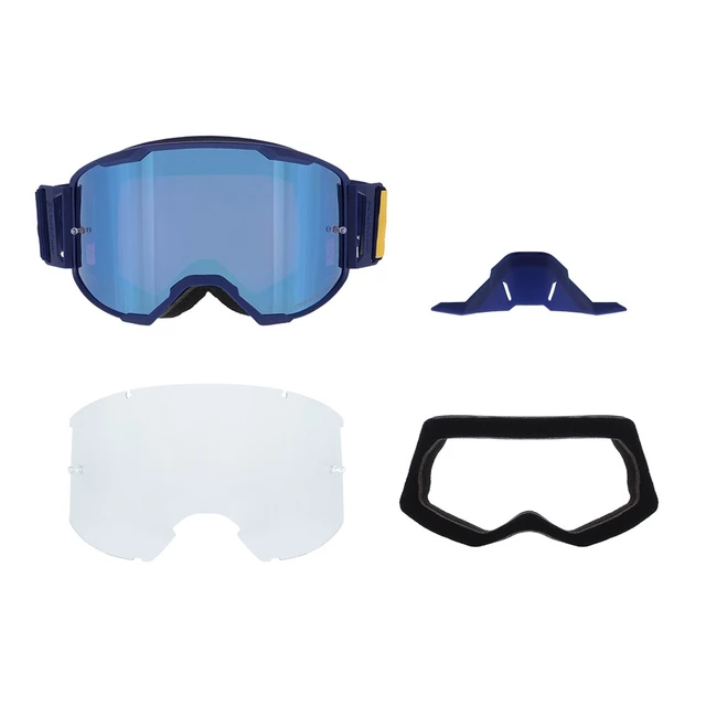 Motocrossbrille RedBull Spect Strive Panovision, blau matt, spiegelblaues Plexiglas