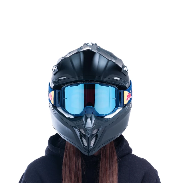 Motocrossbrille RedBull Spect Strive Panovision, blau matt, spiegelblaues Plexiglas