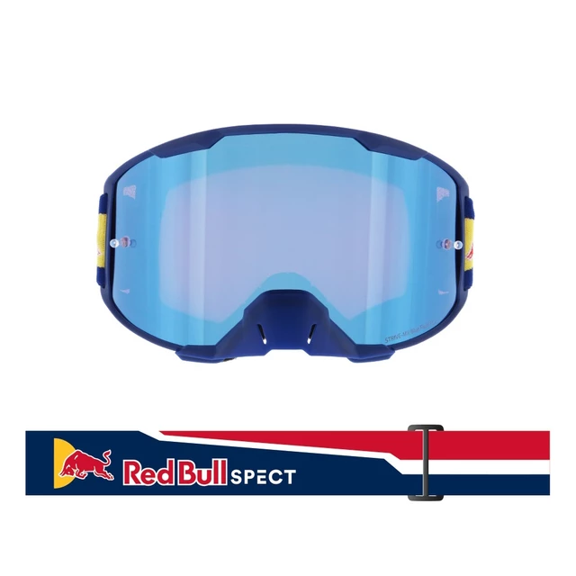 Motocross-Brille RedBull Spect Strive, blau matt, spiegelblaues Plexiglas