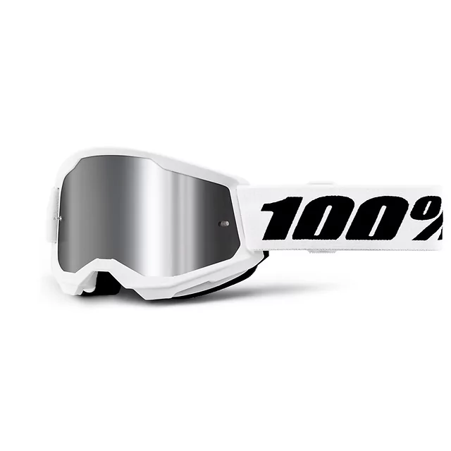 Motocross-Brille für Kinder 100 % Strata 2 Junior Mirror - White, stříbrné plexi
