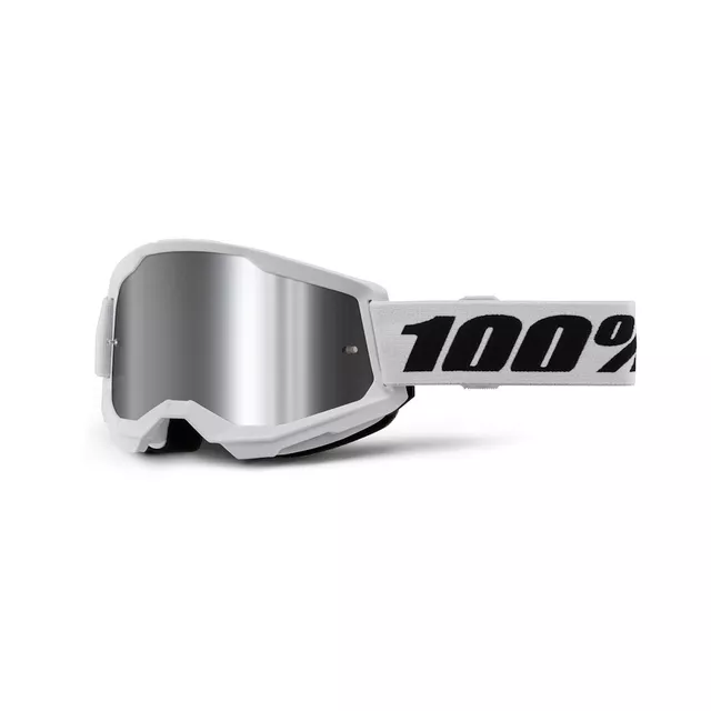 Motocrossbrille 100% Strata 2 New Mirror - Bílé, stříbrné plexi
