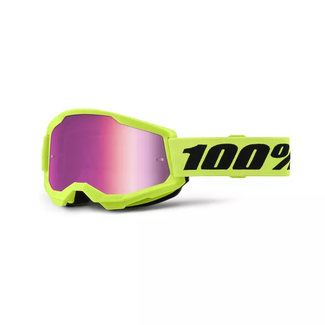 Motocrossbrille 100% Strata 2 New Mirror - Neon žluté, růžové plexi